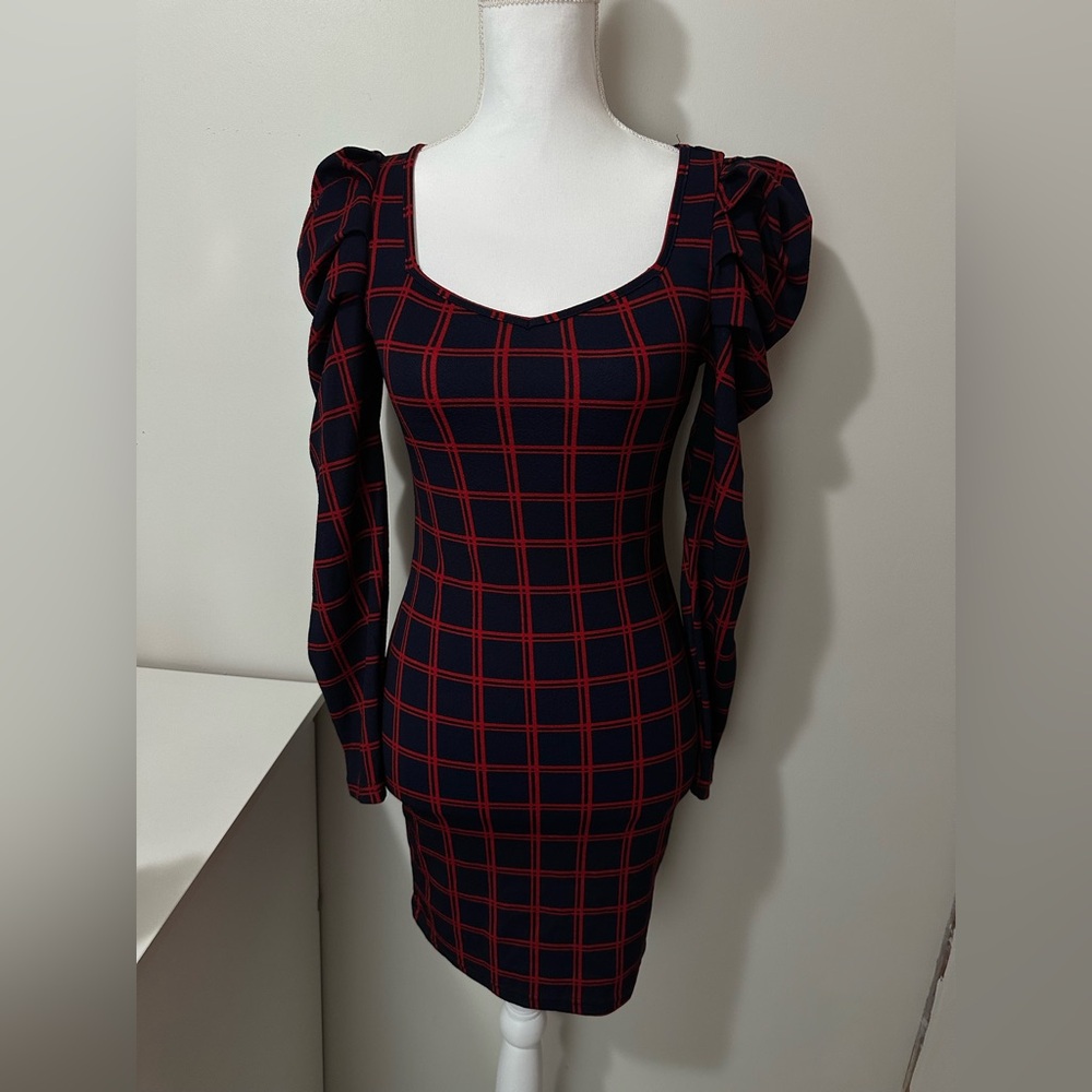 Red & blue long sleeve dress